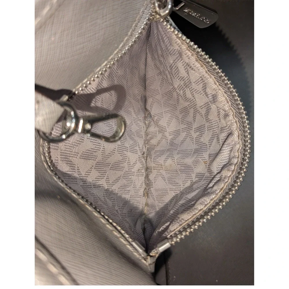 Michael Kors Jet Set Travel Tote Grey Saffiano Leather Large Shoulder Bag Silver